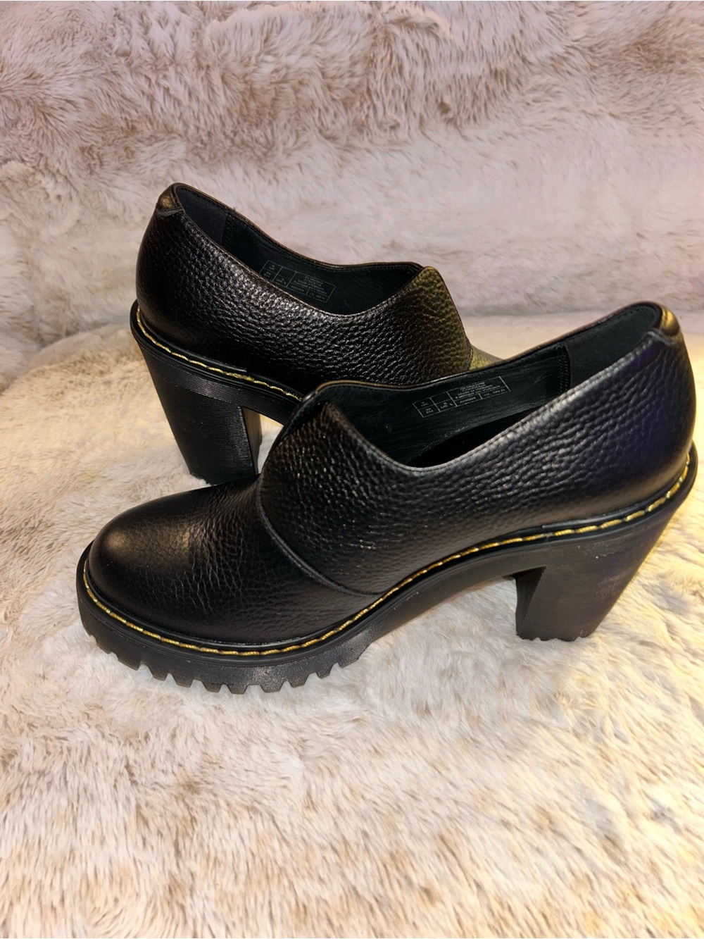Dr. Martens Cordelia Aunt Sally Pebbled Black Leather Slip-On Platform Heels - Picture 5 of 6
